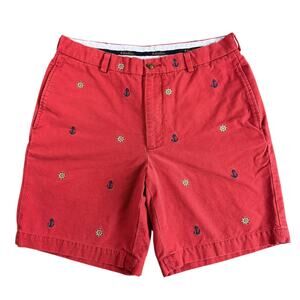 Brooks Brothers Chino Shorts Mens Sz 34 Red Navy Anchors Helm Nautical Preppy